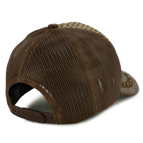 Image of Straw Design Metallic Rodeo Cowboy Horse Metal Logo Trucker Mesh Baseball Cap