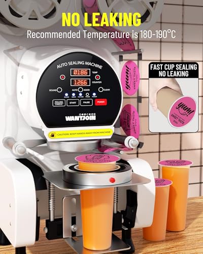 Image of WantJoin Full Automatic Cup Sealing Machine, 500-600 Cups /H Commercial Bubble Tea Cup Sealer, 89 /90 /95mm Cups up to 7.1 inch, Auto Feed & Film Alignment, Electric Boba Cup Sealer for PP PE PC Paper Cups