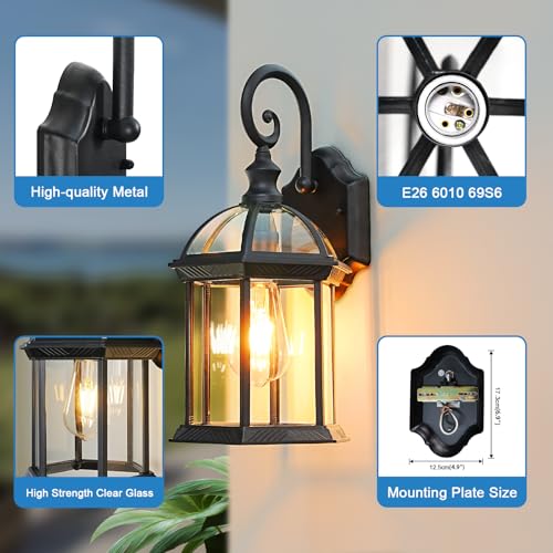 Outdoor Wall Light for Proch Doorway Patio, Aluminum Outdoor Porch Lights Fixture Wall Mount, Black Waterproof Exterior Sconces Wall Lighting Fixtures, Outside Wall Lantern for House, 2pack