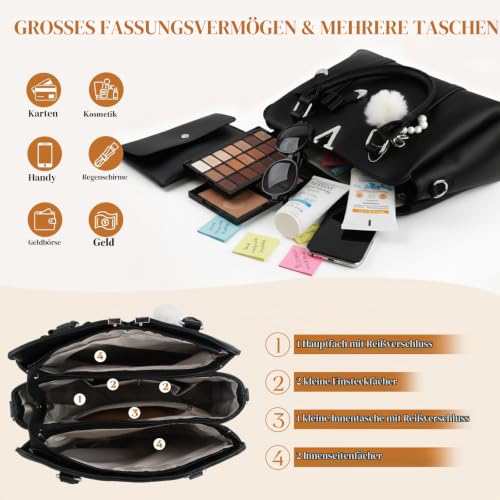 Handtasche Damen,Tasche damen,Henkeltasche PU Leder,Handtasche schwarz,mit Geldbörse,Leder Tote Bag,Ledertasche damen,Business Tasche,Arbeitstasche,Für Business Arbeit Schule – Bild 5