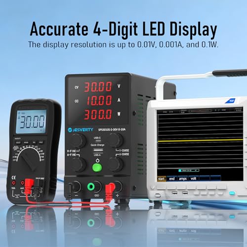 Image of DC Power Supply Variable, 0-32V 0-10A Adjustable Switching DC Regulated Bench Power Supply with 20W USB & Type-C Quick-Charge, Encoder Knob, Reverse Polarity Protection - SPS-3010S