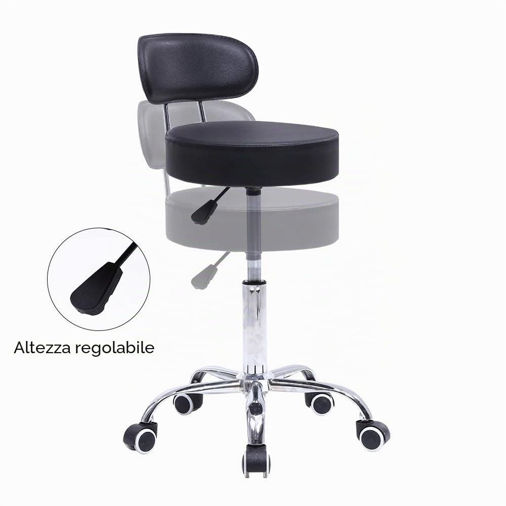 KKTONER Sgabello Girevole in Pelle PU con Schienale Regolabile in Altezza Computer per Ufficio Colore Nero