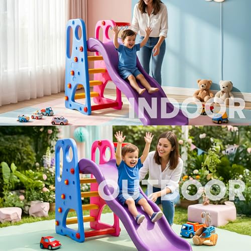 Image of Baybee 3 in 1 Baby Slides for Kids | Perfect Garden Sliding Toy with Basketball Set & Anti Slip Steps | Baby Play Area Indoor Mini Playground Setup | Outdoor Slider for Kids 2 to 5 Years Boys Girls