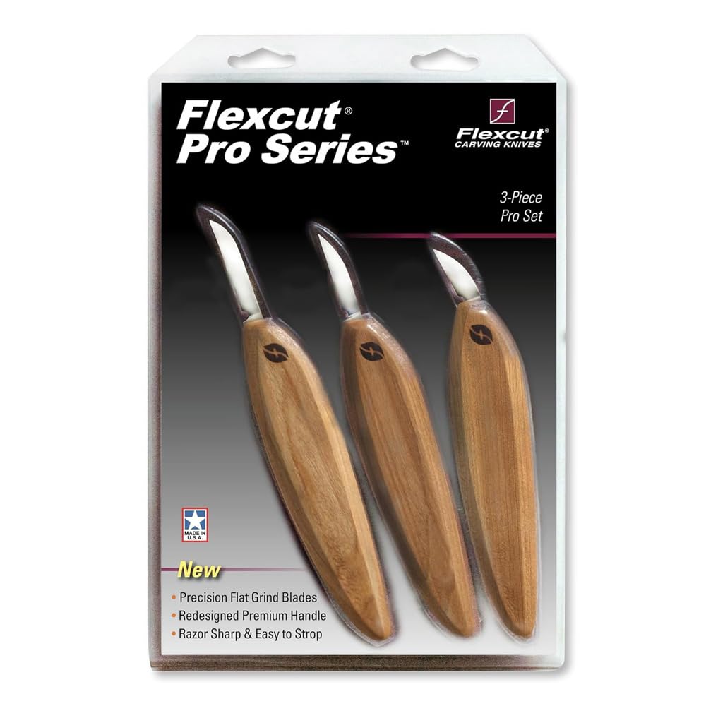 Pro Series Wood Carving Tools, 3-Pack Kit with 1" Chip, 1-3/8" Detail, 1-5/8" Carving, Ergonomic Knife Handles (FP200)