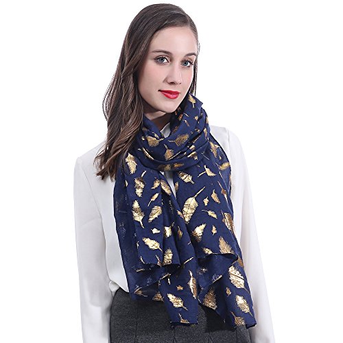 Lina & Lily Metallic Gold Silver Foil Feather Women's Scarf Shawl Wrap Lightweight