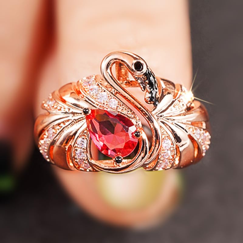 14K Rose Gold Plated Flamingo Statement Rings for Women's, Pink Gem Cubic Zirconia Engagement Wedding Bands Animal Ring Jewelry Gifts for Women Size 8#4