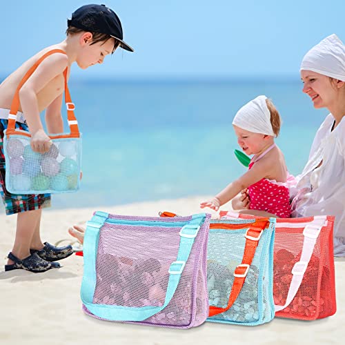 Amidaky Mesh Beach Shell Bags Seashell Mesh Bags Kids Beach Bags 3 Pieces For Collecting Beach Toys Purple, Blue, Orange #TOP1