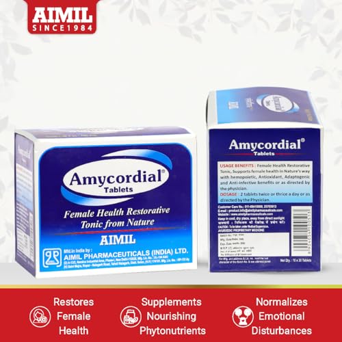 Image of AIMIL Amycordial Tablets - 30 Tablets (Pack of 6) | Female Health Restorative | Contains Shatavari, Amla, Guduchi, Methi and more