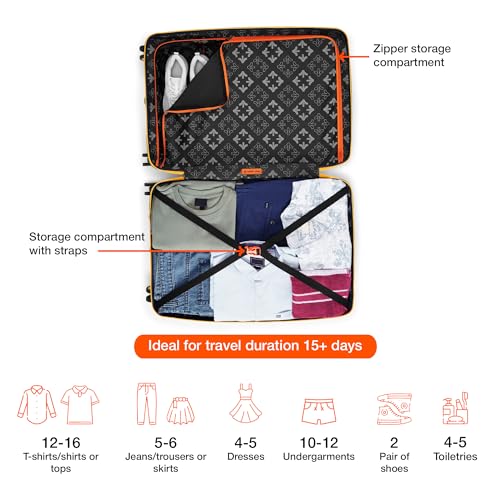 Image of Nasher Miles Cairo Hard-Sided Polypropylene Check-in Luggage 28 inch | 75cm | 8 Wheels Large Trolley Bag for Travel | Suitcase (Navy Blue & Yellow)