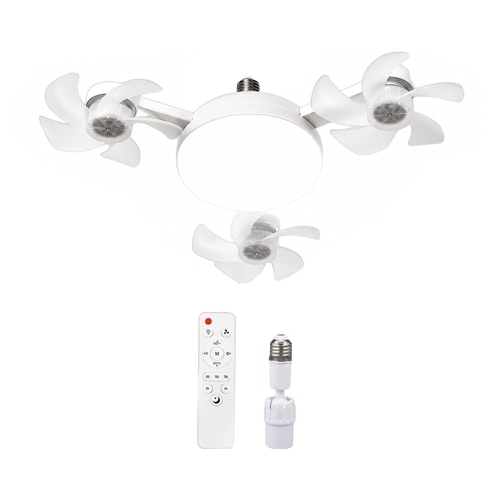 Ceiling Fan with Light and Remote Control, Foldable Blade Silent LED Fan Light, E27 Socket Fitting, 3-Speed Dimmable Lamp for Bedroom Kitchen, 40-60cm Adjustable White 3pcs C