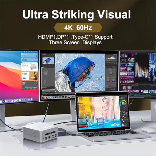 Image of Mini Desktop Computer,Mini Gaming PC with 12th Gen Alder Lake N100, (Up to 3.4GHz), 16GB DDR4 512GB SSD, Support 4K Triple Display /USB3.2 /HDMI /WiFi /BT /Type-C,For Home Office, Gaming & Streaming