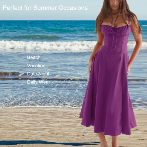 Image of Floral Corset Midi Dress Square Neck A Line Dress with Slit