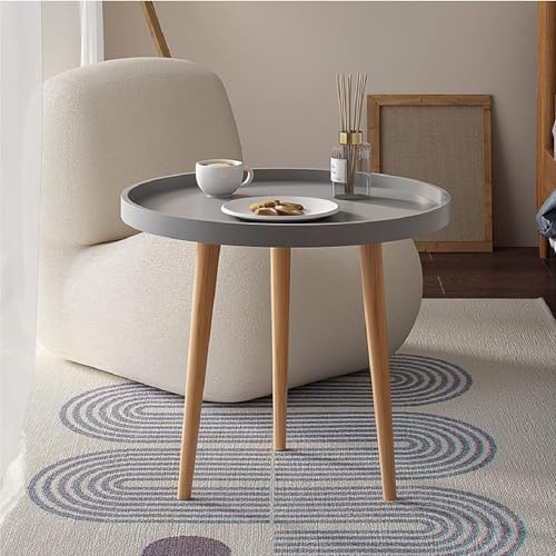 Image of Small Round Coffee Table, Modern Side Table with 3 Stable Legs, Multifunctional Sofa Side Table for Balcony Office (Grey)