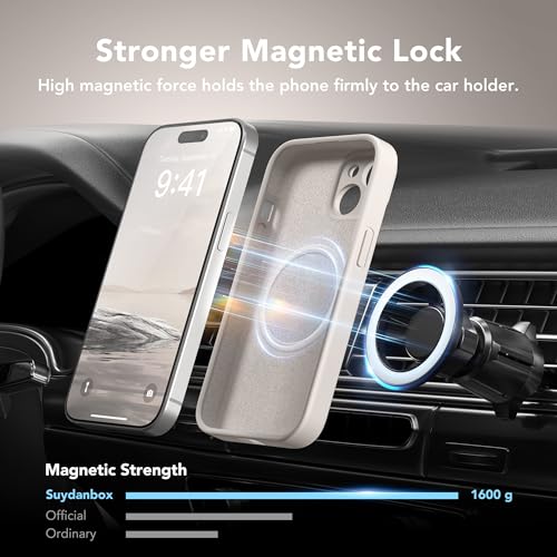 Image of Magnetic for iPhone 15 Plus Case, Compatible with MagSafe, [Full Camera Protection][Screen Protector] Silicone Shockproof Protective Phone Case for iPhone 15 Plus 6.7 inch, Stone