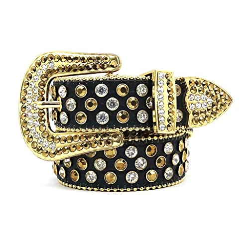 JSEIAJB Rhinestone Belt Men's Rivets Inlaid Alloy Pin Buckle Hip-hop Street Boyfriend Pants Belt