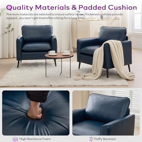 Image of TYBOATLE Leather Accent Chair, Mid-Century Modern Comfy Living Room Chairs, Cozy Office Reading Chair, Reception Armchairs for Bedroom, Office, Waiting Room (Blue)