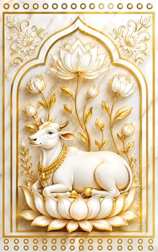 Image of Pichwai Cow Wallpaper for Mandir | Self-Adhesive Vinyl, Removable Marble Wall Sticker for Pooja Room & Temple