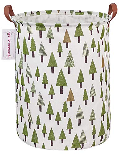 Image of QUEENLALA Large Storage Basket,Laundry Hamper/Bathroom/Home Decor/Collapsible Round Storage Bin,Boys and Girls Hamper/Boxes/Clothing(Green forest)