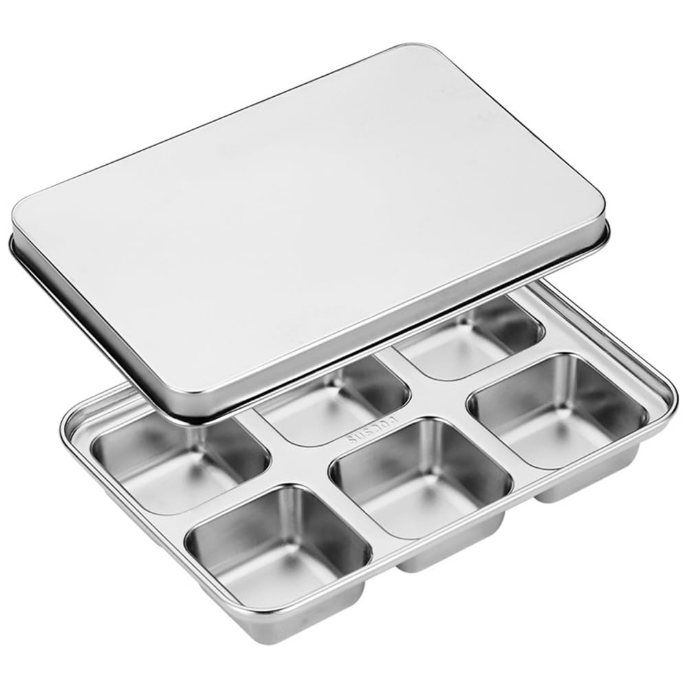 Stainless Steel Ice Cube Trays,1/4 Pcs 6 Square Ice Mould with Lid Easy Release Molds for Bars Kitchens Cocktail Freezer Whiskey Drinks