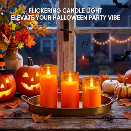Image of Raycare Halloween Battery Operated Flameless Pillar Candles with Remote Timer, Orange
