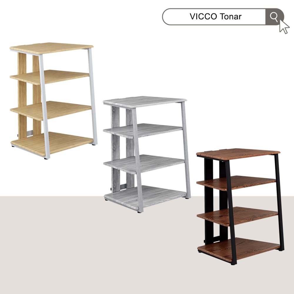 Vicco Ripiano portaoggetti Tonar, Grigio, 61 x 78 cm 4 ripiani aperti, adatto per la conservazione di dispositivi Hi-Fi e apparecchi multimediali