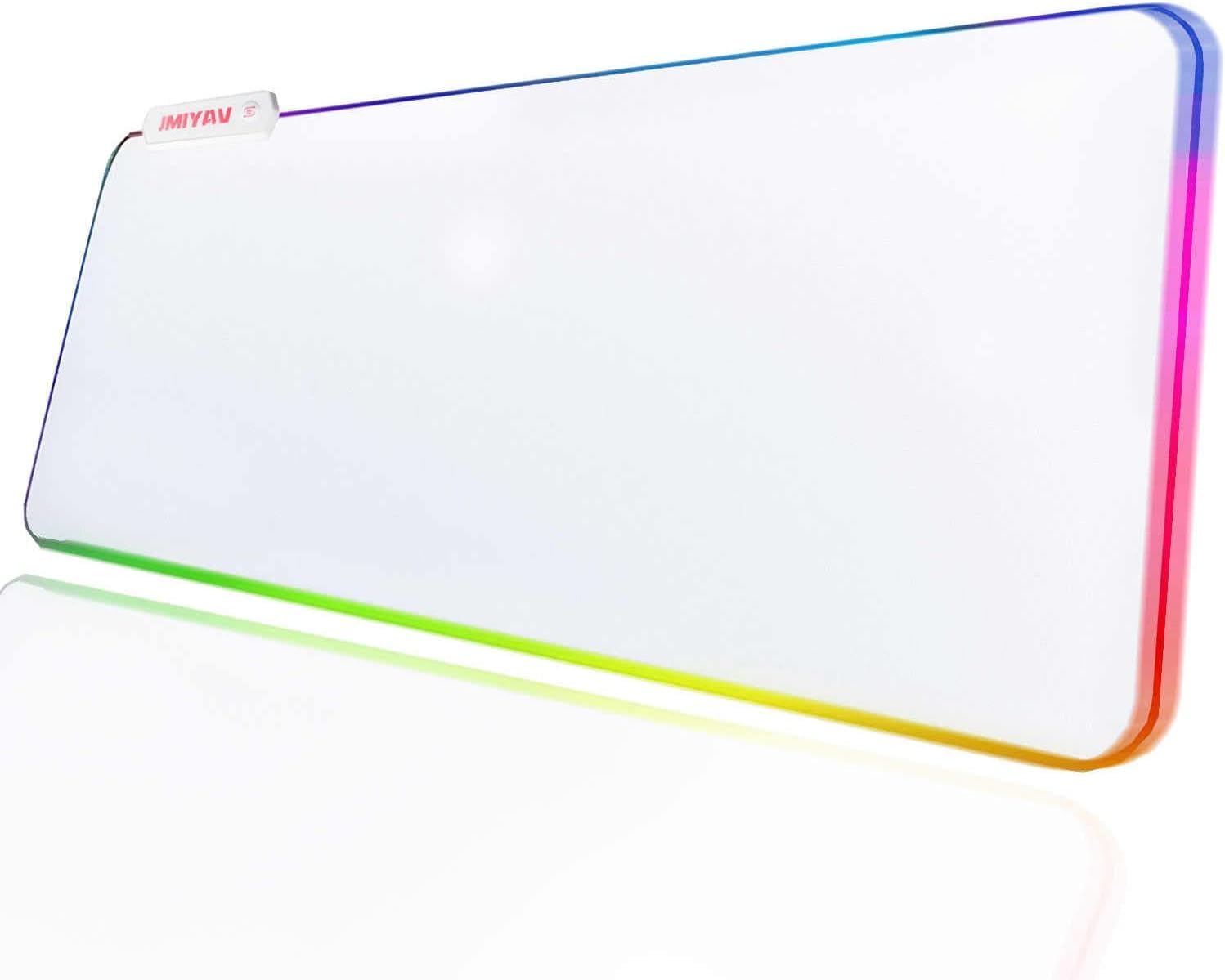 JMIYAV White Gaming Mouse Pad RGB Mousepad Non-Slip Rubber Base Extra Large Cool XL XXL Computer Desk Pad Gaming Accessories LED Light Up Extended Big Mouse Pad for Gamer (31.5x12In) Upgrade - Image 7