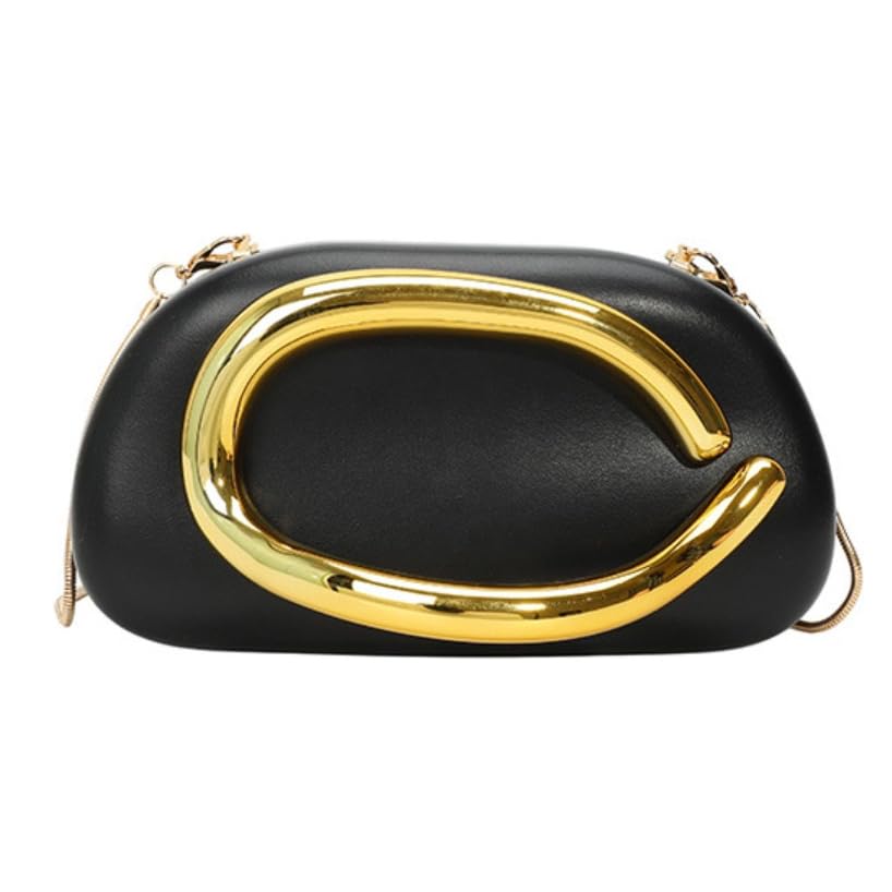 Bolsa De Mão Luxuosa Bolsa De Ombro Bolsa Transversal Couro PU Metálico Com Alça De Corrente Adequado Para Casamentos Festas Jantares Formais (Preto)