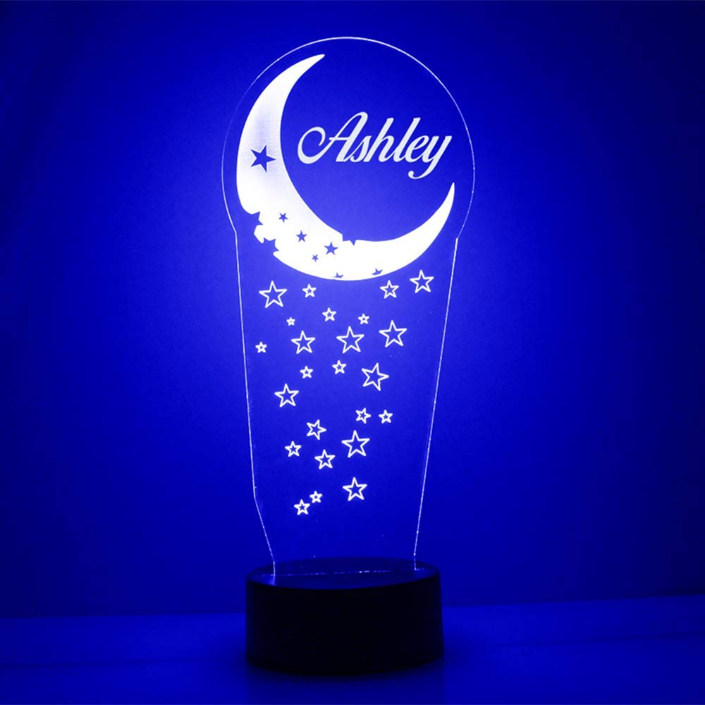 MMS Moon and Stars LED Night Light Lamp, Personalized with Your Name or Text, Remote Control with 16 Colors, 4 Light Modes, Customized Gift LED Lamp Sign Display Lights Up, USB Cord or Battery