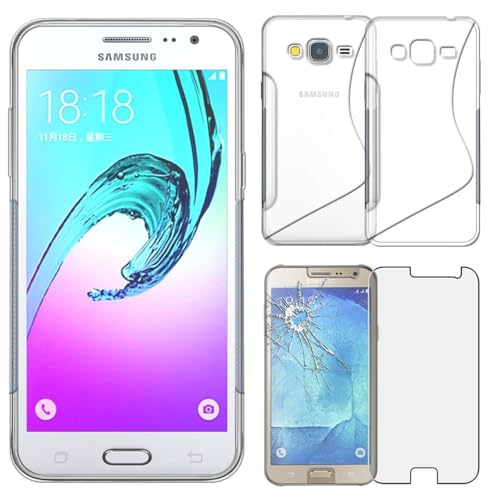 ebestStar - Coque Compatible avec Samsung J3 2016 Galaxy SM-J320F Etui Housse Silicone Gel TPU Souple Motif S-Line, Transparent + Film écran Verre Trempé [Appareil: 142.3 x 71 x 7.9mm, 5.0'']