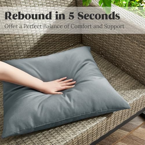 puredown® Outdoor Waterproof Throw Pillows, 16 x 16 Inch Feathers and Down Filled Decorative Square Pillows for Garden Patio Bench, Pack of 2, Grey
