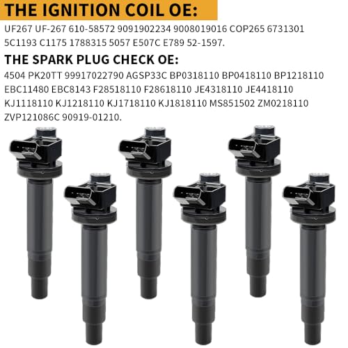 Image of UF267 Ignition Coil Pack & 4504 Spark Plugs Compatible with Toyota Camry V6 3.0L 2006-2002, Avalon Sienna Solara Highlander, Lexus ES300 RX300 1999-2003, Lexus ES330 RX330 RX400h 3.3L V6#C1175