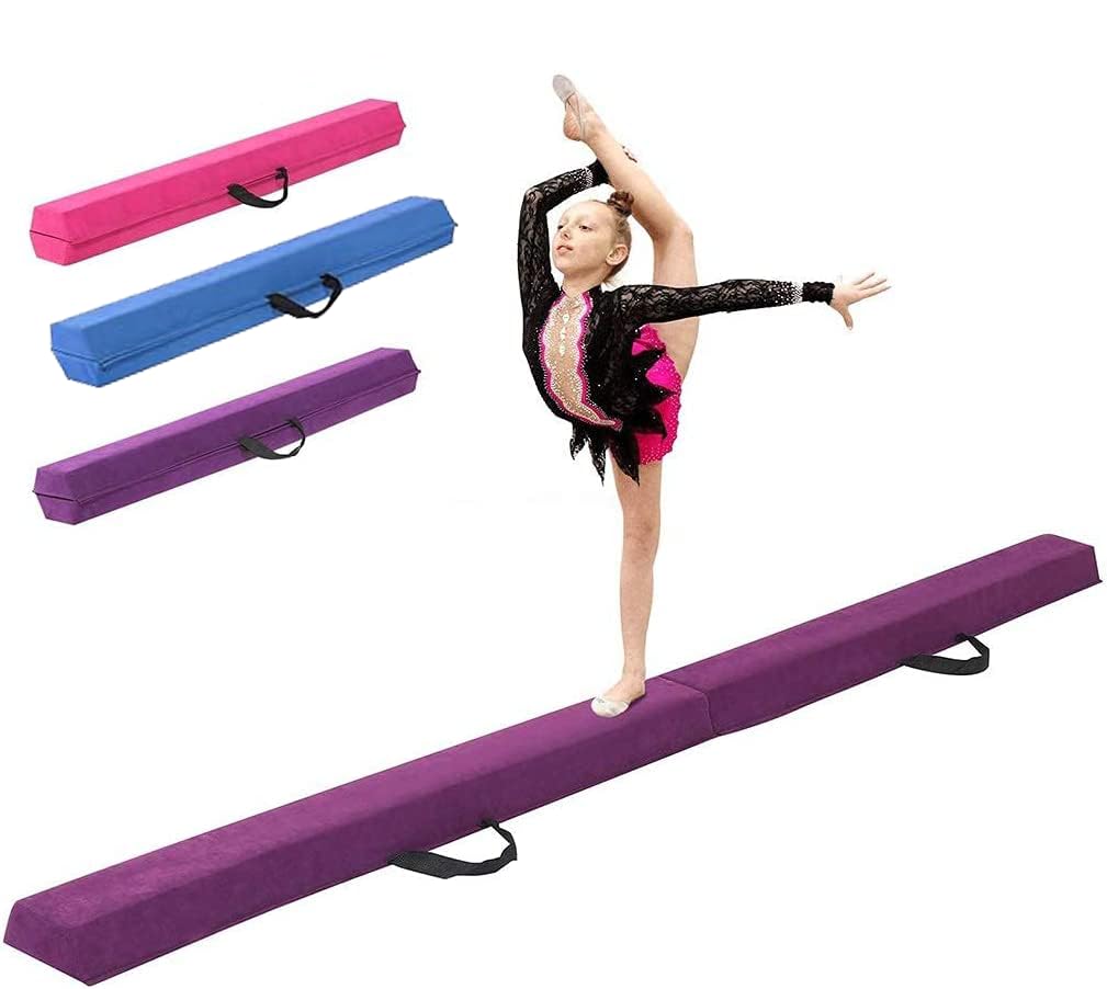 jaexest 7.9FT Balance Beam Folding Gymnastics Beam Non Slip Bottom With Carry Bag for Kids, Beginners and Professional Home Training (Purple)
