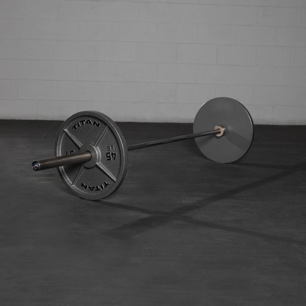 Titan Fitness 45 LB Cast Iron Olympic Plate, Sold Individually, Classic Weight Plate Design, Silver Hammer Finish