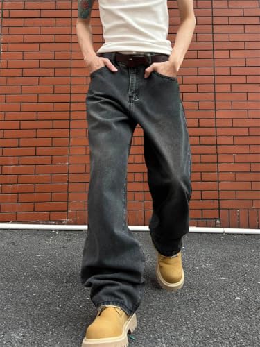 Men's Straight Fit Denim Jeans Business Casual Style Loose Classic Workwear Long Trousers3