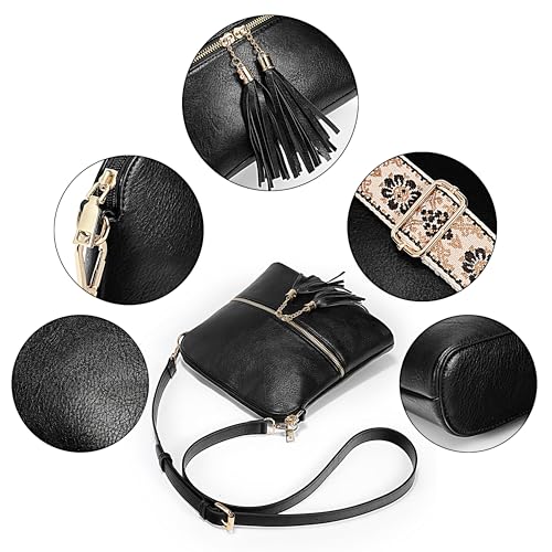 Image of Uromee Crossbody Bags for Women Trendy Vegan Leather Multi Pocket Tassel Ladies Shoulder Handbag Purse Adjustable Strap
