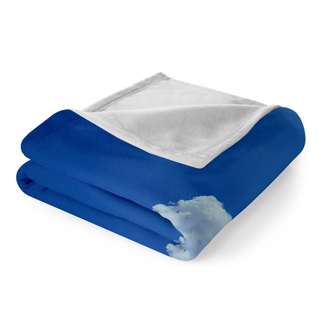 Manta De Franela De Microfibra 180X220Cm Manta De Felpa Suave Para Sofá Cama 3D Paisaje De Cielo Azul Y Nubes Blancas Impresión Patrón Manta Polar Invierno Gruesa Y Esponjosa Caliente Transpirable