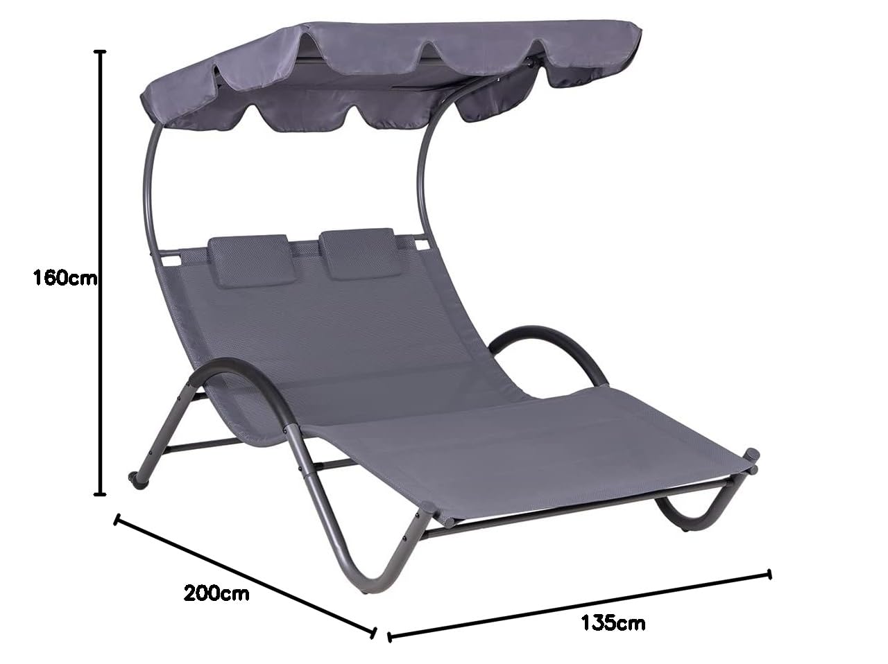 Lettino Prendisole Hortan 2 Posti - Design Ondulato, Textilene, Tetto Parasole UPF50+ - Foto 5