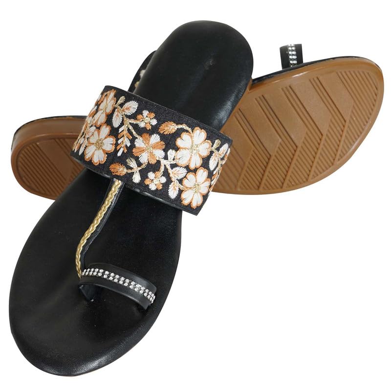 Image of DFR Flip Flops for Women Daily Use Comfortable Ethnic Embroidered Girls Slippers flipflops chappals