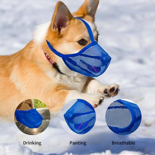 Image of Dog Muzzle, Soft Mesh Covered Muzzles for Small, Medium, Large and X-Large Dogs, Muzzle with Adjustable Straps, Prevent Barking, Biting, and Accidental Ingestion (Blue, X-Small)
