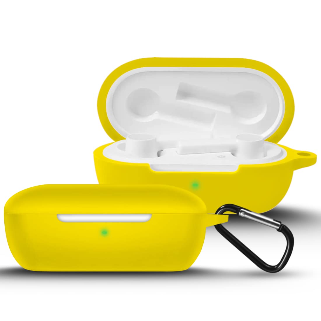 INEIX Case Cover Compatible with OnePlus Buds Z Shock Proof Silicone Case/Pouch with Keychain for OnePlus BudZ Earbuds TWS Sleeve with Adhesive Sticker Inside Yellow