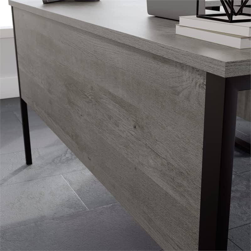 Vista 8 de Sauder Rock Glen Escritorio de madera y metal en forma de L en roble místico