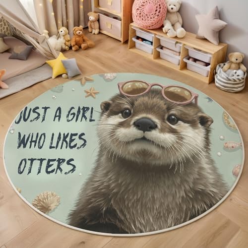 ZISTRCBAO Round Otter Wearing Glasses Area Rug Cute Animal P