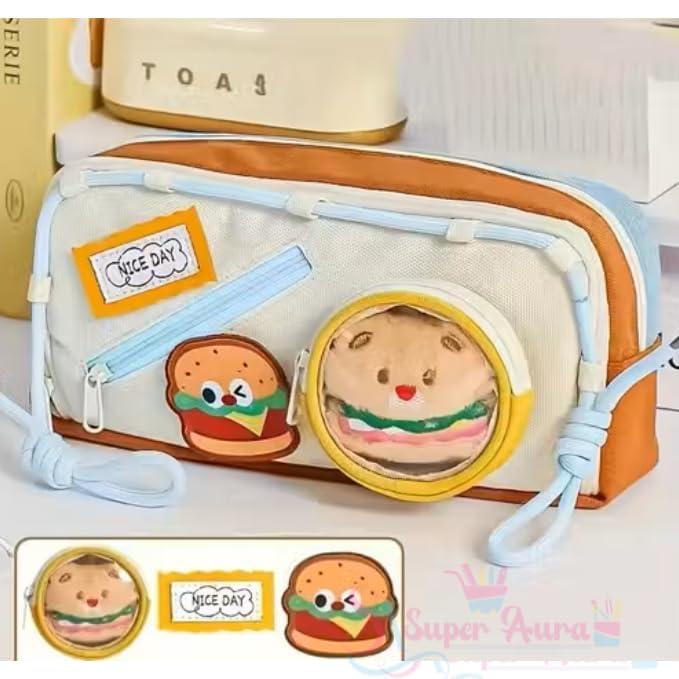 Image of Alokik DIY Magical Patch Pencil Pouch for Kids, Large Capacity Cartoon Zipper Pencil Case with Removable Round Patch & Multi Compartments, Cute School Stationery Organizer