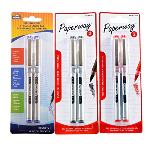 Bolígrafos Paperway gel 6 unidades, tinta negra-azul-roja