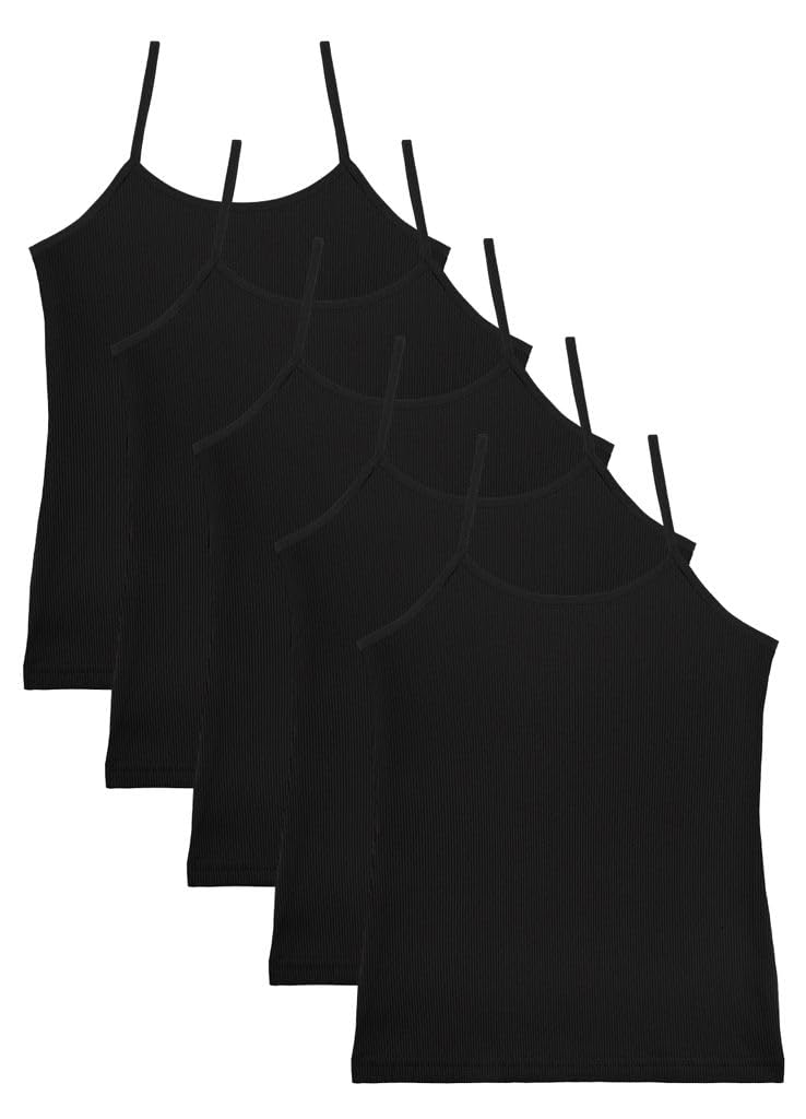 Donella Girls Camisole Undershirts - Toddler Girls Cotton Ribbed Cami 5 Pack