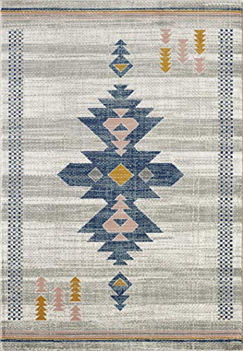 Abani Porto Collection 4' X 6' Southwestern Area Rug, Rectangular Turkish Beige & Blue Tribal Print Accent Rug Rugs #TOP1
