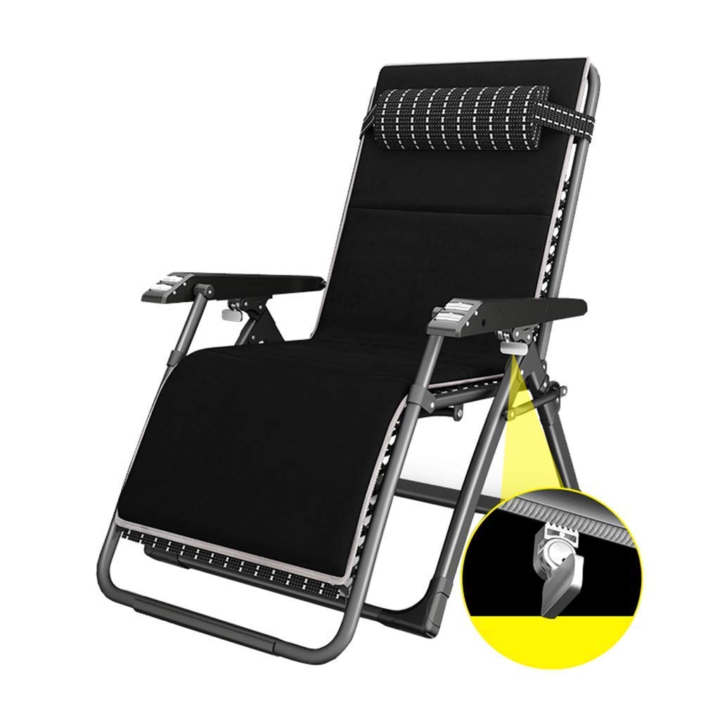 Chaise longue inclinable noire avec coussin et porte-gobelet pour balcon
