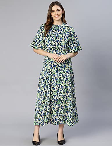 Image of oxolloxo Women Polyester Flared Puff Sleeves Floral Casual Dress