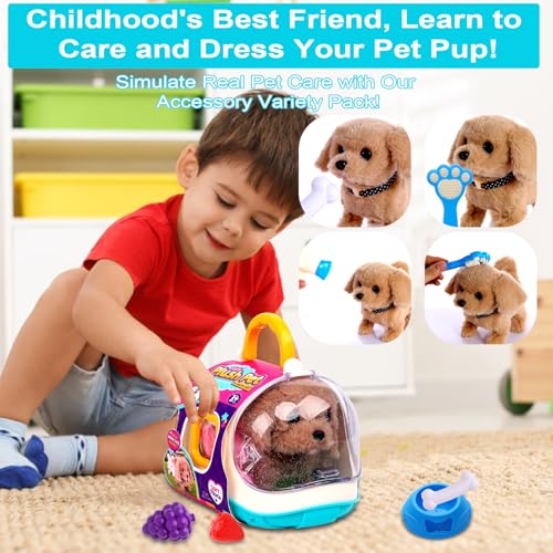 Cemirk Elektronisches Plüsch-Hundespielzeug mit Leine, Interaktiv mit GEH- und Bellgeräuschen, Geschenk für Kinder