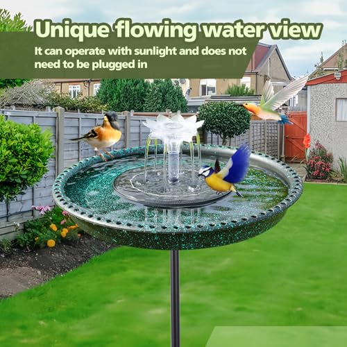 Image of Bird Bath with Solar Powered Fountains for Hummingbirds,Stable Stylish Design with 5-Prong Base Stake Plastic Bird Bath for Outside Patio Yard Garden(Gift)